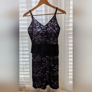 Blu:m Elegant Black Lace Mini Dress with Purple Underlay
